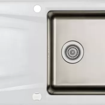 Chiuveta bucatarie hibrida din inox si compozit cu picurator alb mat Deante Prime T113 imagine