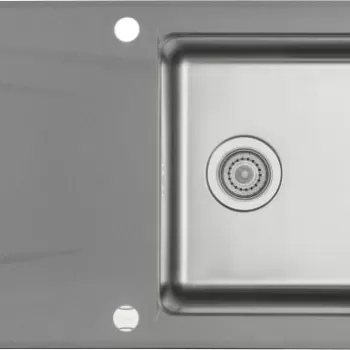 Chiuveta bucatarie hibrida din inox si compozit cu picurator gri metalizat Deante Prime T113 imagine