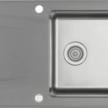 Chiuveta bucatarie hibrida din inox si compozit cu picurator gri metalizat Deante Prime T113 imagine