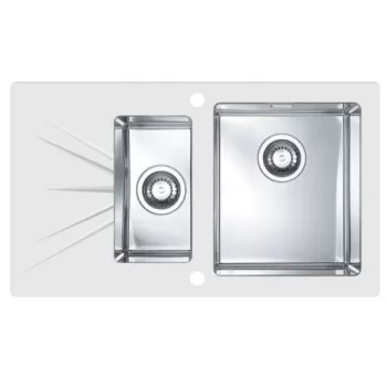 Chiuveta bucatarie inox doua cuve si sticla securizata alba, Alveus Karat 20 imagine