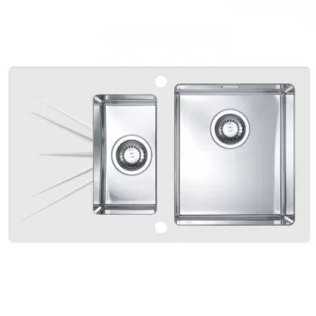 Chiuveta bucatarie inox doua cuve si sticla securizata alba, Alveus Karat 20 imagine