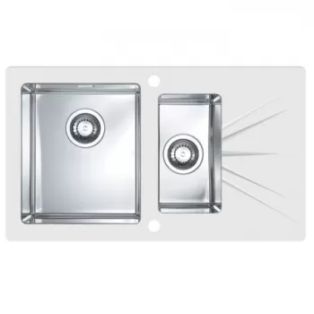 Chiuveta bucatarie inox doua cuve si sticla securizata alba, cuva dreapta, Alveus Karat 20 imagine