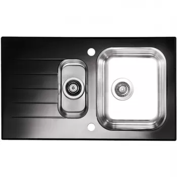 Chiuveta bucatarie inox doua cuve si sticla securizata neagra Alveus Glassix 20 imagine