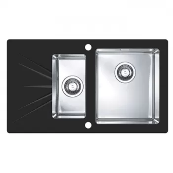 Chiuveta bucatarie inox doua cuve si sticla securizata neagra, cuva stanga, Alveus Karat 20 imagine
