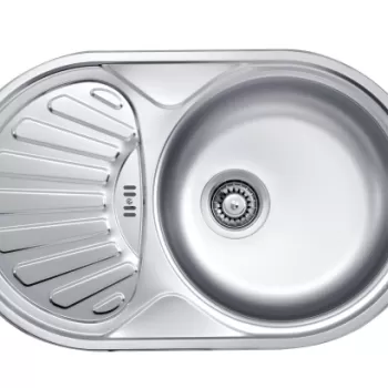 Chiuveta bucatarie inox satin cu picurator semirotunda, 77x48 cm, Deante Twist imagine