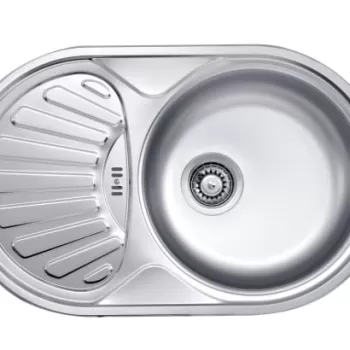 Chiuveta bucatarie inox satin cu picurator semirotunda, 77x48 cm, Deante Twist imagine