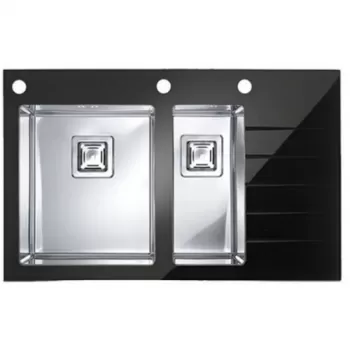 Chiuveta bucatarie neagra sticla si inox, cuva dreapta, Alveus Crystalix 20 imagine