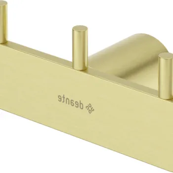 Cuier de baie auriu periat, cu 3 agatatori, fixari ascunse, Deante Round imagine