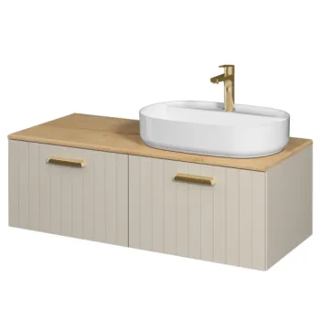 Dulap baie MDF vopsit suspendat 120 cm pentru lavoar cu blat stejar, gri, Isvea Rinato imagine