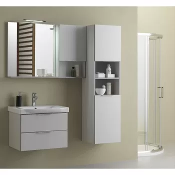 Dulap baie suspendat 156 cm, cu 2 usi si polita, gri deschis, Kolpasan Lana imagine