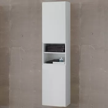 Dulap baie suspendat 175 cm, cu 2 usi si polita, alb mat, Kolpasan Oxana imagine