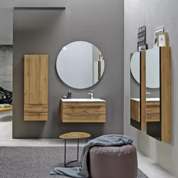 Dulap baie suspendat 45 cm cu oglinda, culoare stejar natur, KolpaSan Malaya imagine