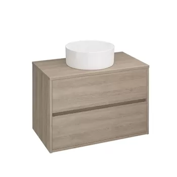 Dulap baie suspendat Cersanit Crea 80 cm pentru lavoar pe blat, stejar imagine