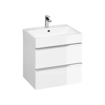 Dulap baie suspendat Cersanit Virgo 60 pentru lavoar incastrabil, alb cu manere crom imagine