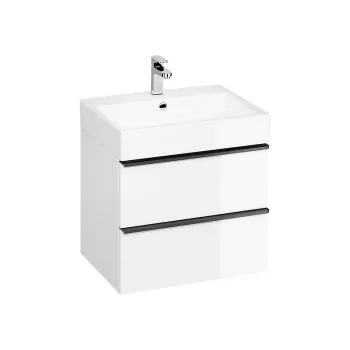 Dulap baie suspendat Cersanit Virgo 60 pentru lavoar incastrabil, alb cu manere negre imagine