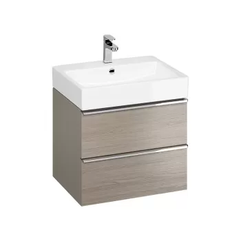Dulap baie suspendat Cersanit Virgo 60 pentru lavoar incastrabil, stejar gri cu manere crom imagine