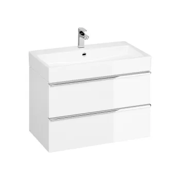 Dulap baie suspendat Cersanit Virgo 80 pentru lavoar incastrabil, alb cu manere crom imagine