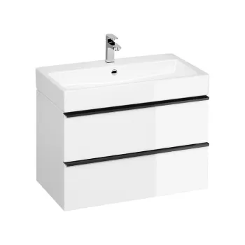 Dulap baie suspendat Cersanit Virgo 80 pentru lavoar incastrabil, alb cu manere negre imagine