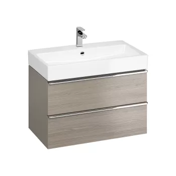 Dulap baie suspendat Cersanit Virgo 80 pentru lavoar incastrabil, stejar cu manere crom imagine