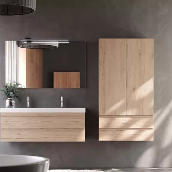 Dulap baie suspendat cu 2 usi si 2 sertare, culoare lemn natural, 149,5 cm, KolpaSan Naomi imagine