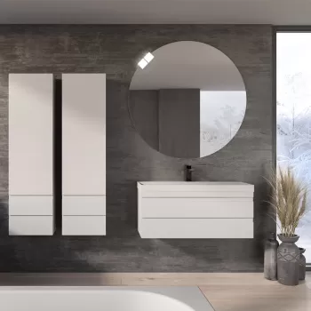 Dulap baie suspendat cu o usa si 2 sertare, alb, 149,5 cm KolpaSan Naomi imagine