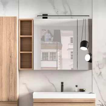 Dulap baie suspendat cu oglinda, 2 usi, culoare lemn natural, 80 cm, KolpaSan Naomi imagine