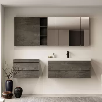 Dulap baie suspendat cu oglinda, 3 usi, dark concrete, 100 cm, KolpaSan Naomi imagine