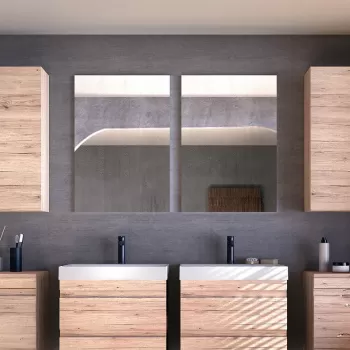 Dulap baie suspendat cu oglinda, o usa, culoare lemn natural, 50 cm, KolpaSan Naomi imagine