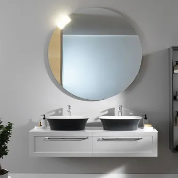 Dulap baie suspendat KolpaSan Blanche, 150 cm, pentru lavoar pe blat, alb imagine