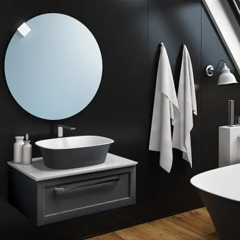 Dulap baie suspendat KolpaSan Blanche 75 cm, pentru lavoar pe blat, antracit imagine