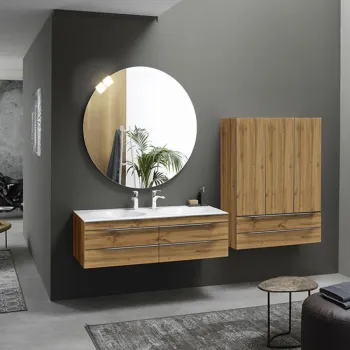 Dulap baie suspendat KolpaSan Malaya 100 cm, cu 2 sertare si 3 usi, stejar natur imagine