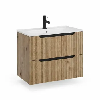 Dulap baie suspendat pentru lavoar 60 cm, cu riflaje rovere oro, Fluminia Malta imagine