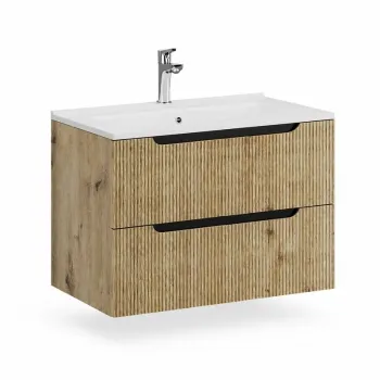 Dulap baie suspendat pentru lavoar 80 cm, cu riflaje rovere oro, Fluminia Malta imagine