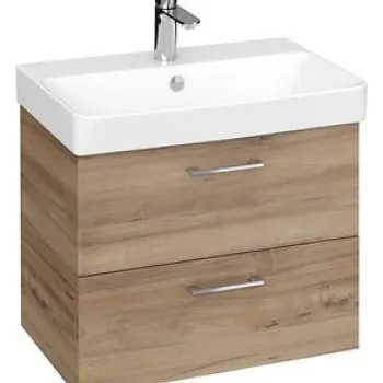 Dulap baie suspendat pentru lavoar Cersanit Lara, 60 cm, nuc, doua sertare imagine