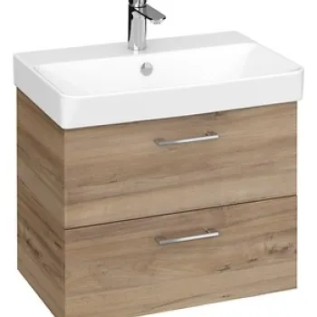 Dulap baie suspendat pentru lavoar Cersanit Lara, 60 cm, nuc, doua sertare - Resigilat imagine