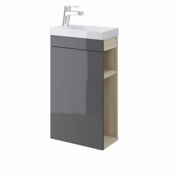 Dulap baie suspendat pentru lavoar, finisaj gri, 39x67x21,5 cm Cersanit Smart imagine
