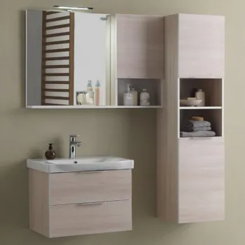 Dulap baie suspendat stejar deschis 156 cm cu 2 usi si polita Kolpasan Lana imagine