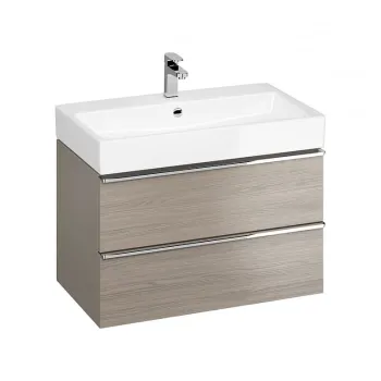Dulap baie suspendat stejar gri cu manere crom si lavoar inclus, Cersanit Virgo 80 imagine