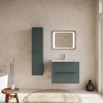 Dulap baie suspendat tip coloana 140 cm, 2 usi reversibile, cu front riflat, verde Italia, Fluminia imagine