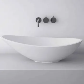 Lavoar asimetric, alb lucios, montaj pe blat, compozit, 56x32 cm, Marmite Atena imagine