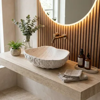 Lavoar baie 49x37 cm, asimetric, imitatie piatra, Rea Isla Shiro imagine