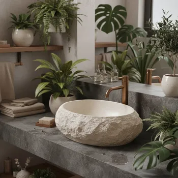 Lavoar baie 50x38 cm, oval, imitatie piatra, Rea Mika imagine