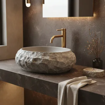 Lavoar baie 50x38, gri imitatie piatra, oval, Rea Mika imagine