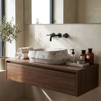 Lavoar baie 59x38 cm, oval, gri imitatie piatra, Rea Zoe imagine