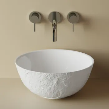 Lavoar baie compozit cu montare pe blat 42 cm, alb, rotund, Foglia Ciment imagine