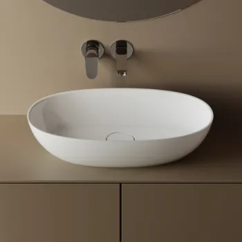 Lavoar baie compozit cu montare pe blat 60 cm, alb, oval, Foglia Bella imagine