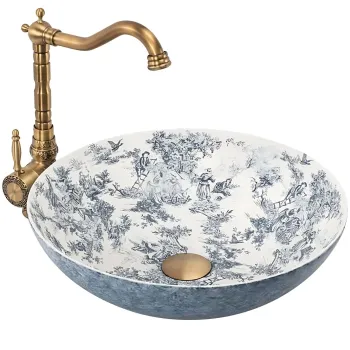 Lavoar baie cu montare pe blat 40 cm, albastru mat, rotund, Rea Juliana imagine