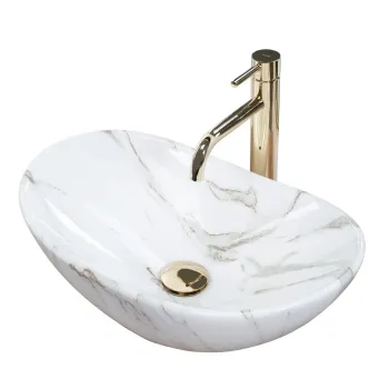 Lavoar baie cu montare pe blat 47 cm, imitatie piatra cu finisaj lucios, oval, Rea Royal imagine