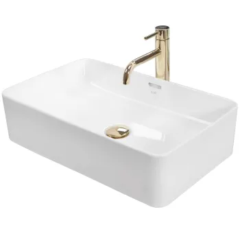 Lavoar baie cu montare pe blat 56 cm, alb lucios, dreptunghiular, Rea Berta imagine