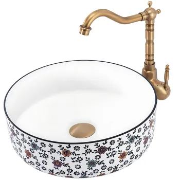 Lavoar baie cu montare pe blat, model floral multicolor, rotund, Rea Stefania imagine